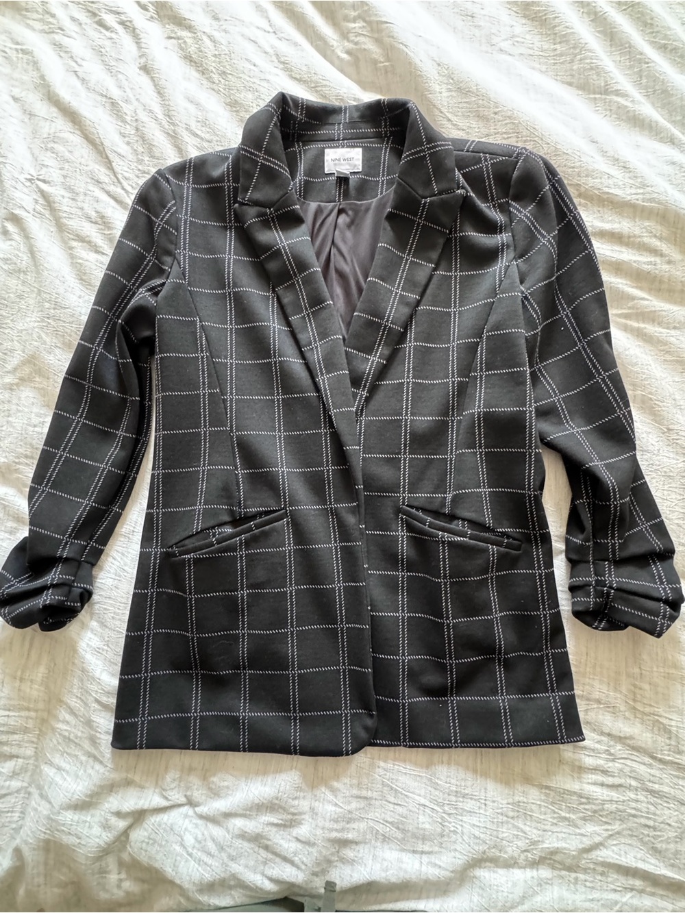Nine West Black Windowpane Single-Breasted Blazer